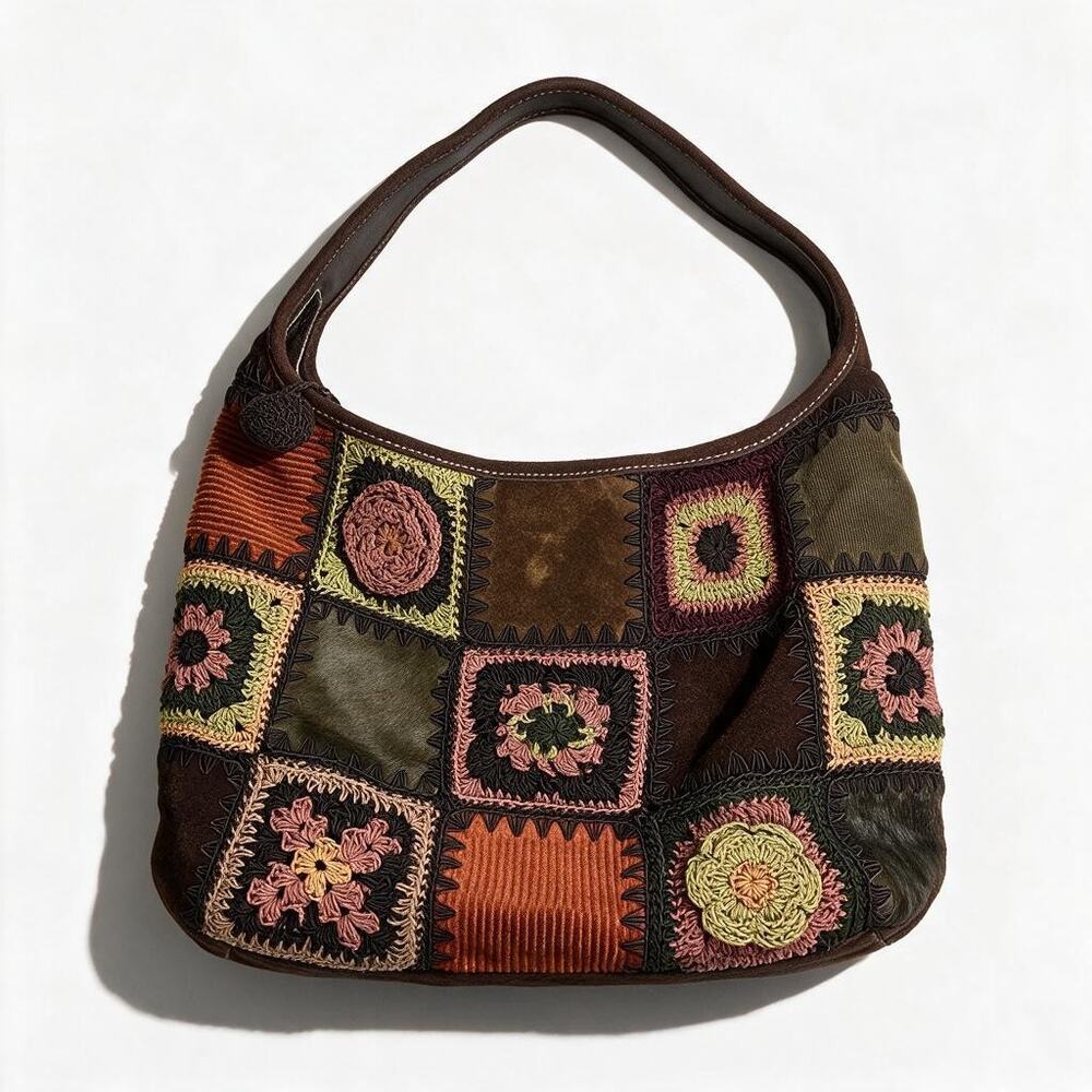 Vintage Y2K St. Johns Bay Whimsygoth Leather Patchwork Granny Square Bag Boho